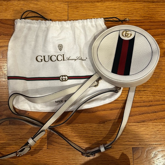Gucci Handbags - Gucci Textured Calfskin Web Mini
Ophidia Round Backpack EUC